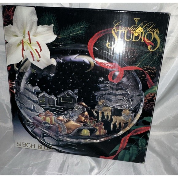Crystal Clear Studios Sleigh Bells Colored Glass 14’’ Platter Serving Tray w/box - Picture 2 of 9